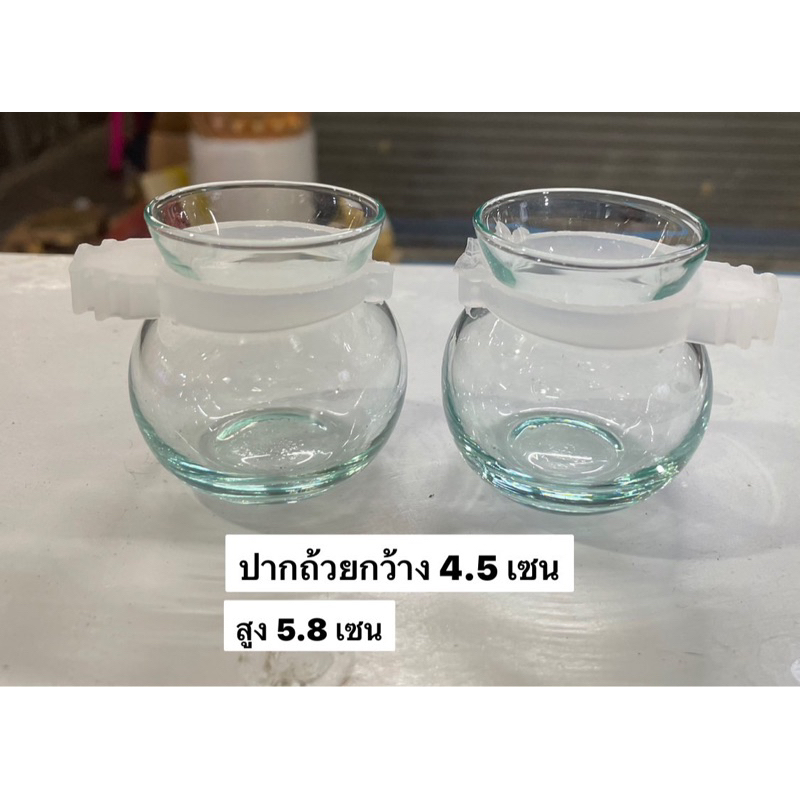 แก้วใส มีห่วงรัด(เล็ก) สำหรับใส่กรงนกหัวจุก กรงนกเขาชวา (1คู่)