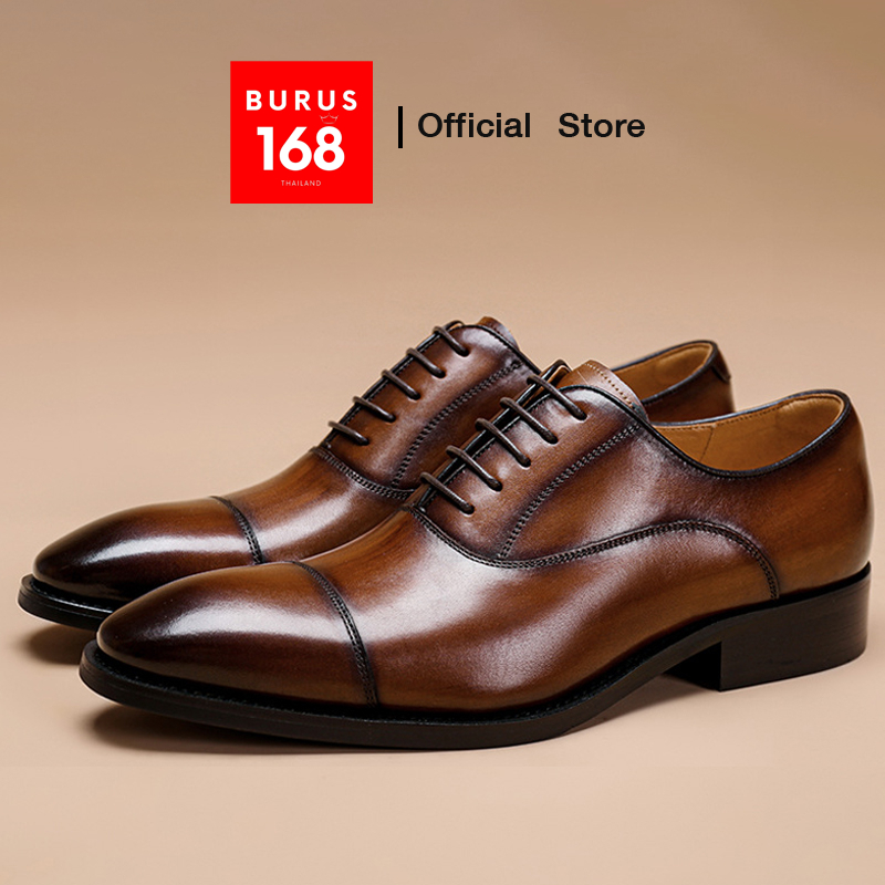 [Size 38-47] รองเท้าหนังแท้ ผู้ชาย (เย็บพื้นทุกคู่) - รุ่น Cap-toe Oxford คัทชูหนังแท้ผู้ชาย รองเท้าหนังทำงาน