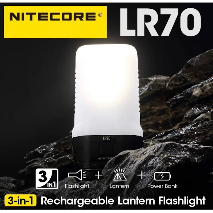 2023 NITECORE ไฟฉายแบบชาร์จไฟได้3-in-1 LR70 USB-C ตะเกียงตั้งแคมป์18W QC PD ชาร์จเร็วแบตสำรองตั้งแคมป์แบบพกพา