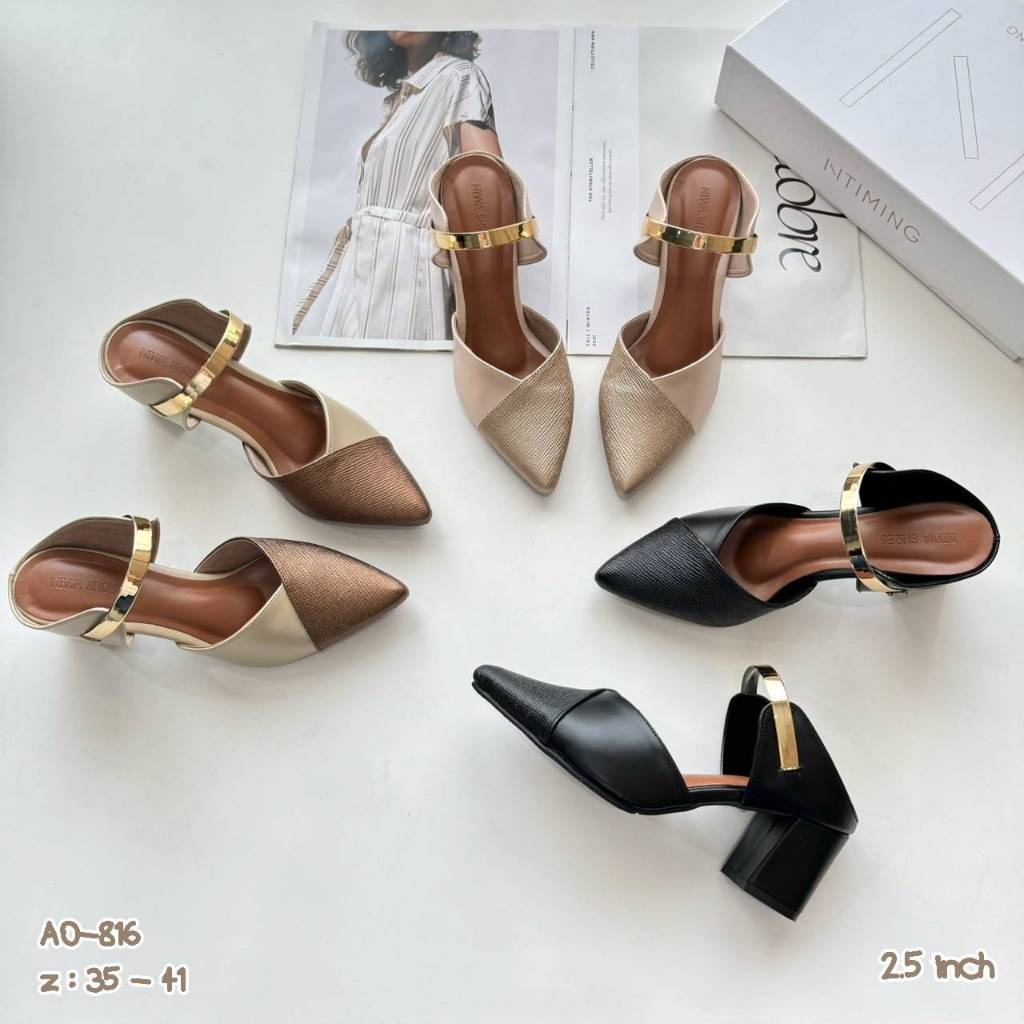 Niwa shoes รองเท้าสตรี ส้นสูง 2.5 นิ้ว รหัส AO-816 หนังPU นิ่ม ใส่สบาย