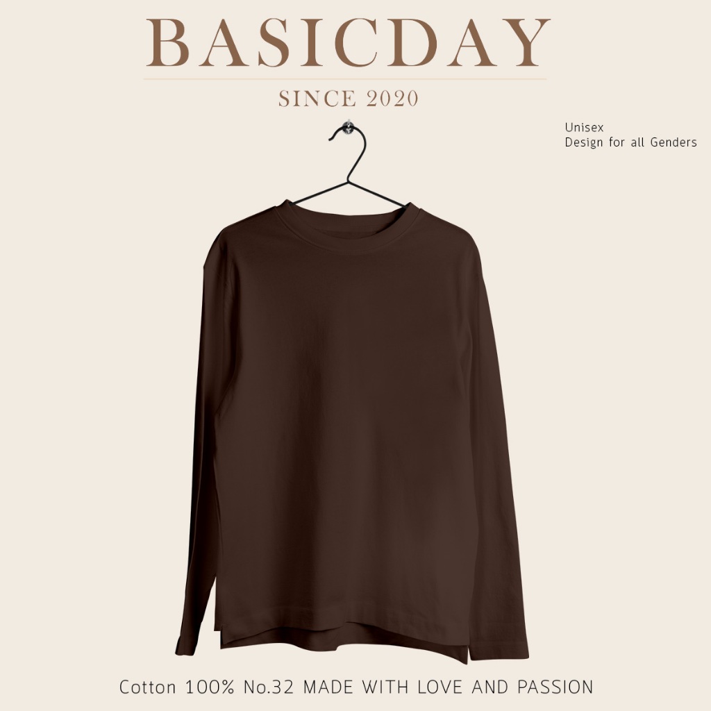 เสื้อยืดสีน้ำตาล เสื้อยืดเปล่า cotton100% แขนยาว