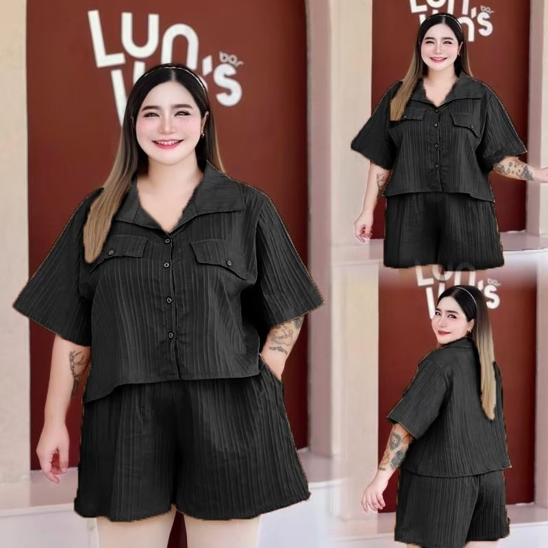 C1ชุดเซ็ท เชิ้ตครอป+ขาสั้น สาวอวบใส่น่ารัก สาวอ้วนใส่สวย