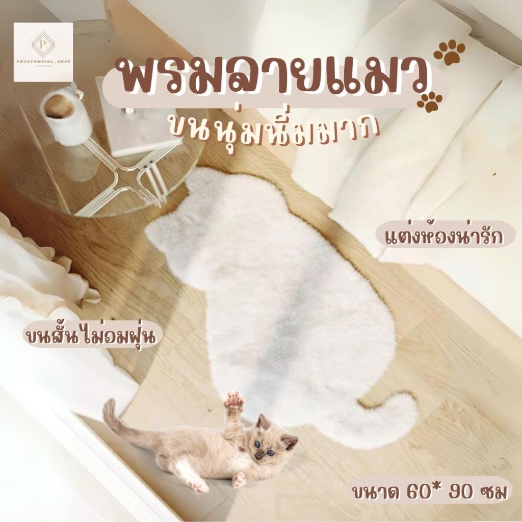 videoลด30% พร้อมส่ง พรมลายน้องแมว น่ารักมากๆ ขนนุ่มนิ่ม ไม่อมฝุ่น พรมแต่งห้อง พรมปูพื้น ด้านหลังมีกันลื่นหนังสัตว์