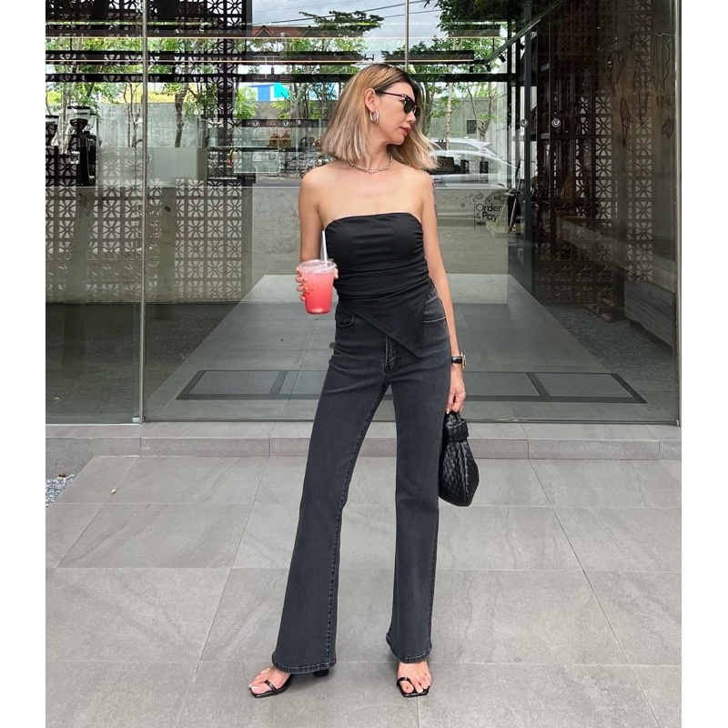 Aevelyn Jeans กางเกงยีนส์รุ่น BOWKY DARK GRAY ทรงขาม้าเอวสูง