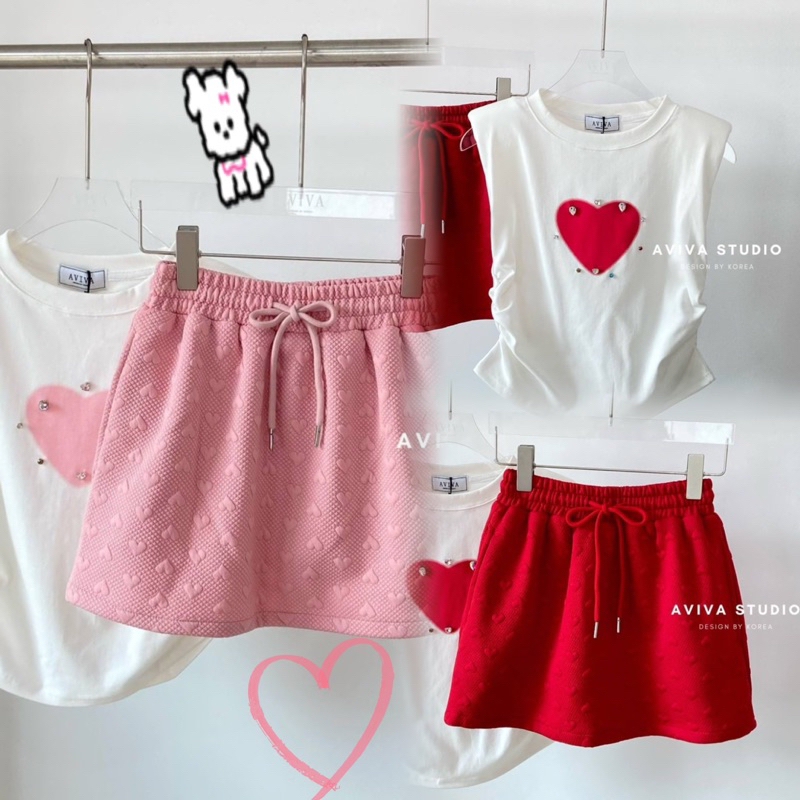 Aviva studio ❤️🩷 set เสื้อเเขนกุดหัวใจ