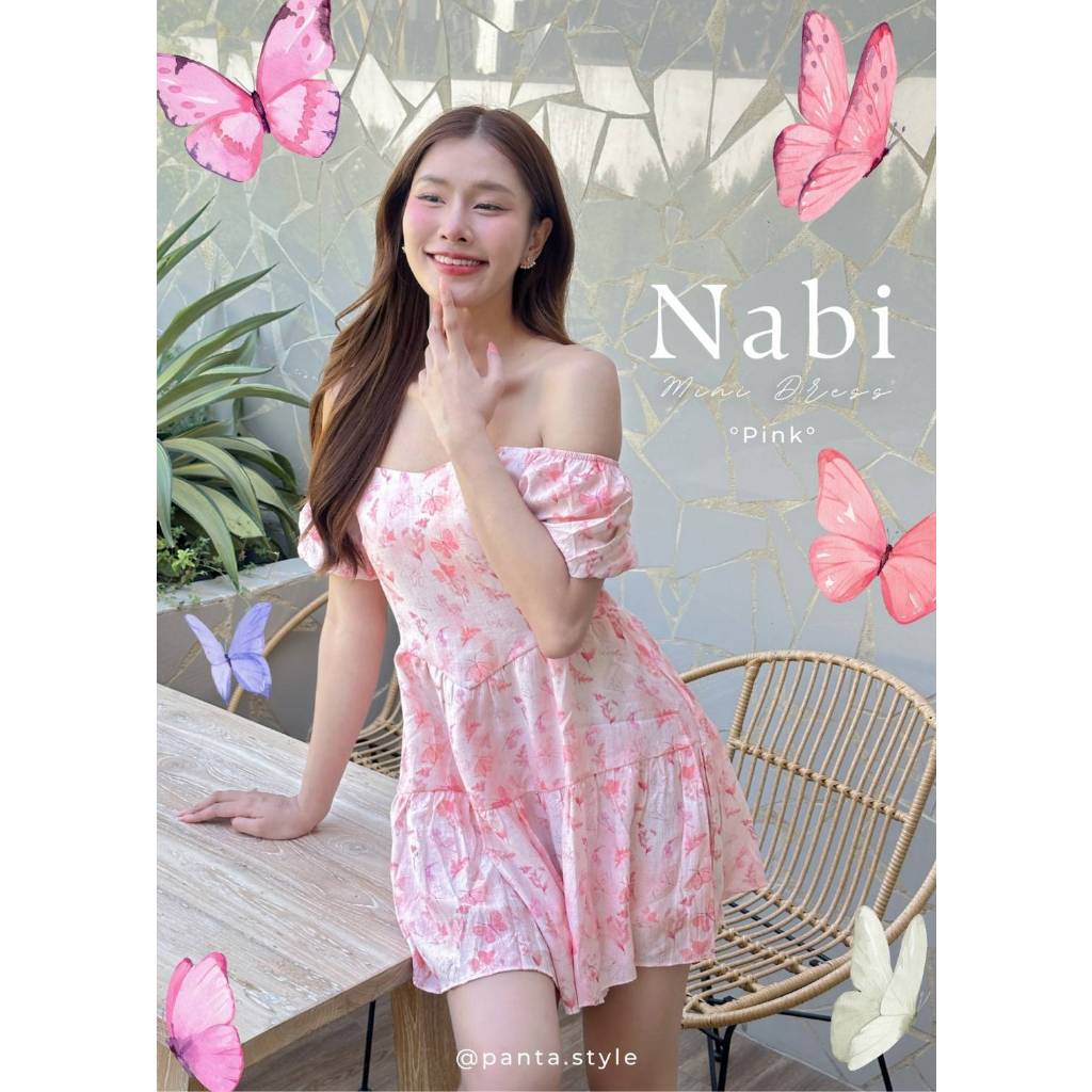 PANTA 🦋Nabi Mini Dress🦋 มินิเดรสแขนตุ๊กตา ลายผีเสื้อ