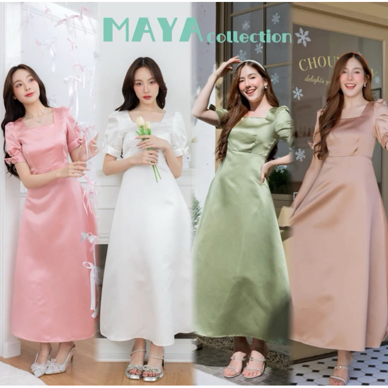 G105 เดรสผ้าไหมs-2xl  เดรสสีขาว ชุดเดรสออกงาน ชุดเดรสไปโบสถ์ s m l xl 2xl