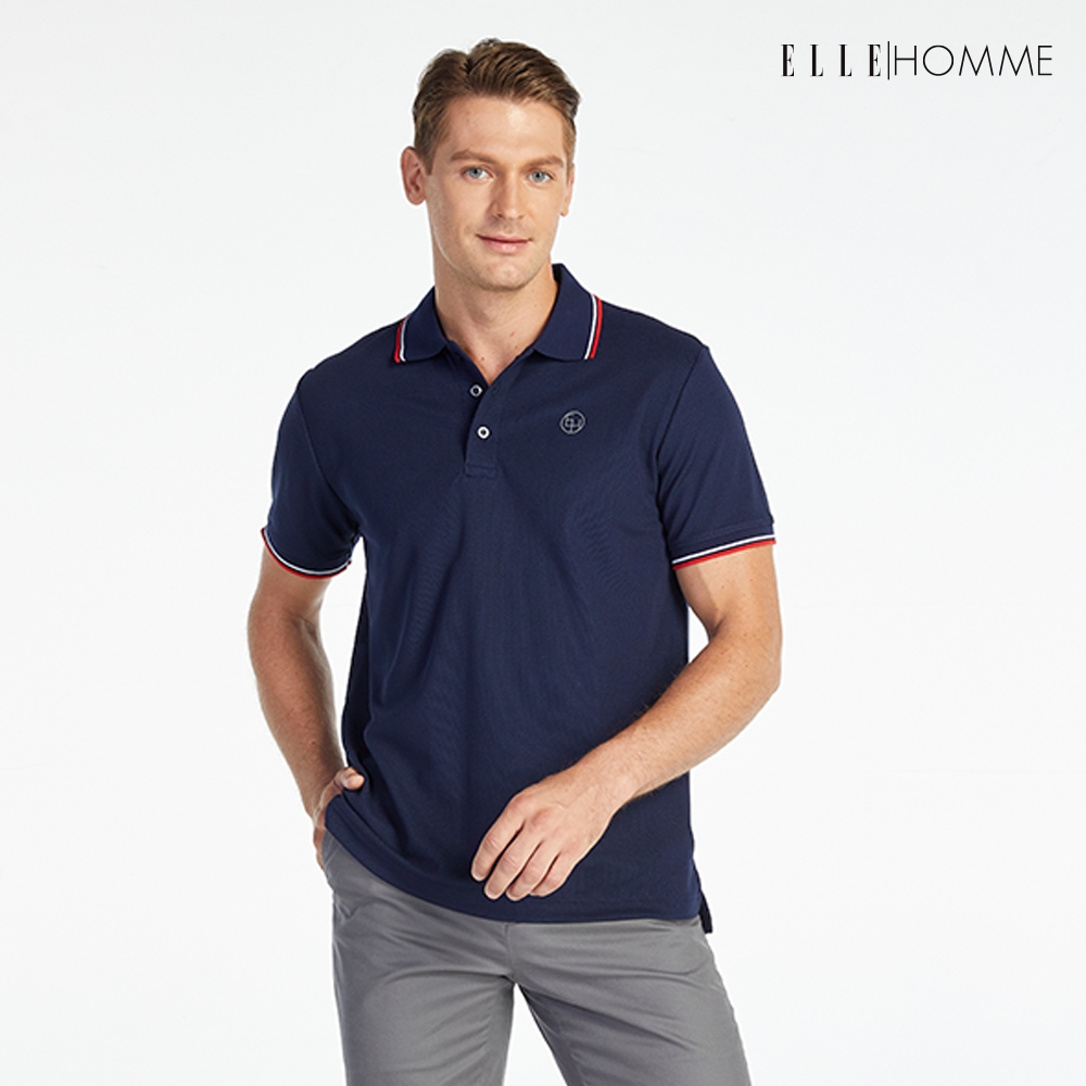 ELLE HOMME POLO | เสื้อยืดโปโลคอปก แขนสั้น สกรีนโลโก้ EH สวมใส่สบาย สีกรม | W8K903