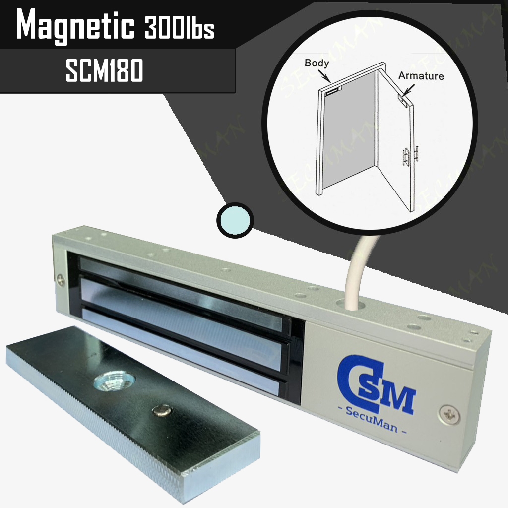 กลอนแม่เหล็กไฟฟ้า กลอนไฟฟ้า Magnetic Lock 12V/24V(300ปอนด์ / 150กก) รุ่นSCM180