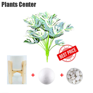Plants Center P019 ต้นไม้ปลอม ต้นไม้มงคล ยกเซ็ทพร้อมกระถางเบลล่า ฟรีหินโรยสีขาว ต้นไม้ตกแต่งมินิมอล