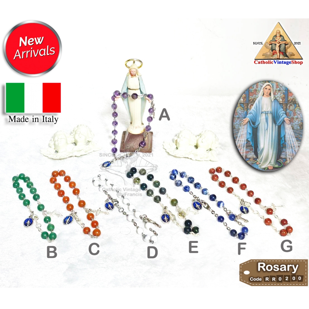 สายประคำ เม็ดหินสี ข้อมือ คาทอลิก แม่พระ  ITALY ลูกประคำ Catholic Rosary คริสต์ พระแม่มารีย์ #RR0200 – โปรปัง