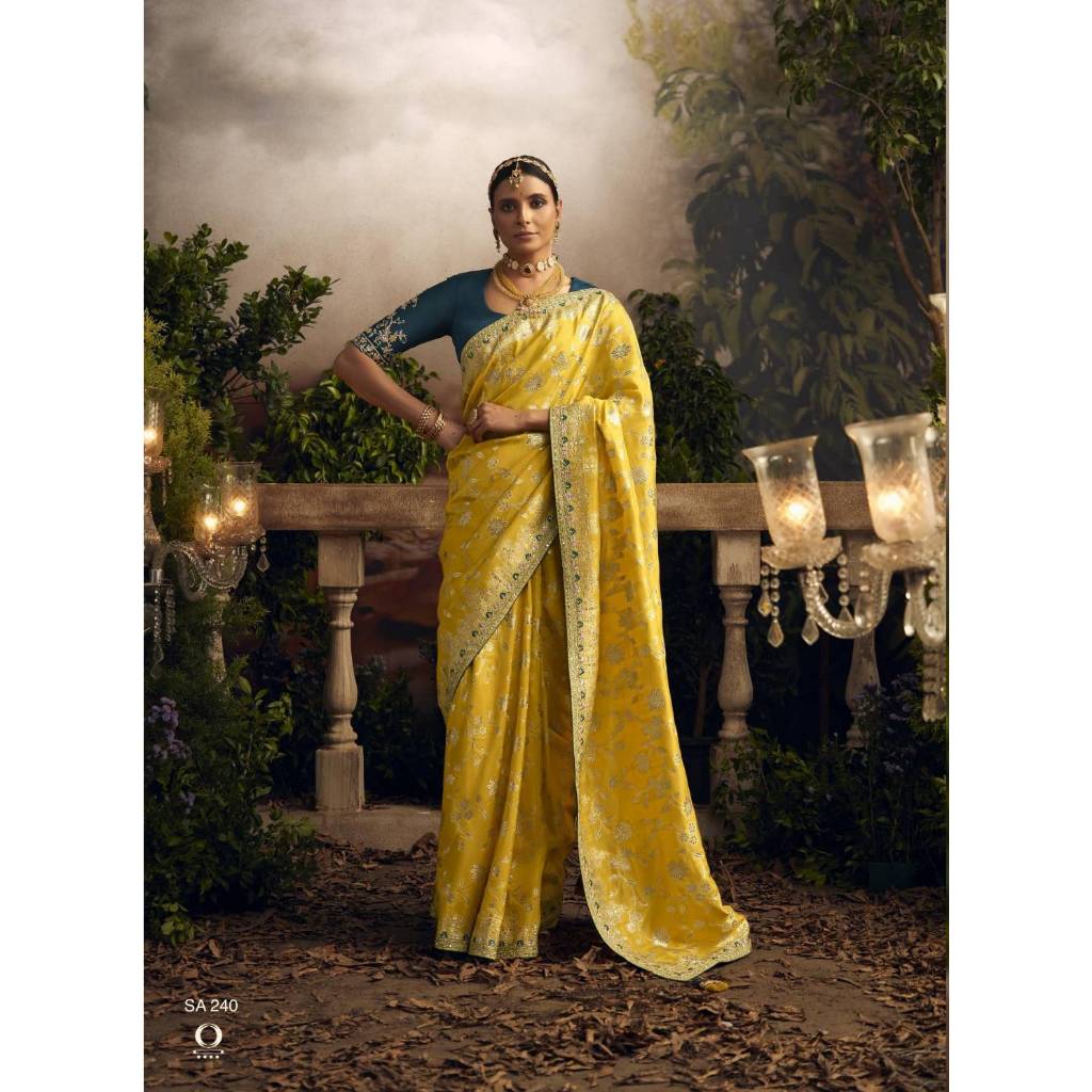 Saree :Brand - Kimora Fabric - Pure Dola Silk with Fancy Based Fabric & Designer Embroidery Worked b