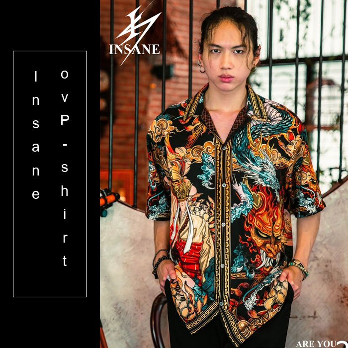 XUAZANG เสื้อเชิ้ตพิมพ์ลาย ออกแบบตัดเย็บอย่างดี ลิขสิทธิ์เฉพาะ INSANEBRAND