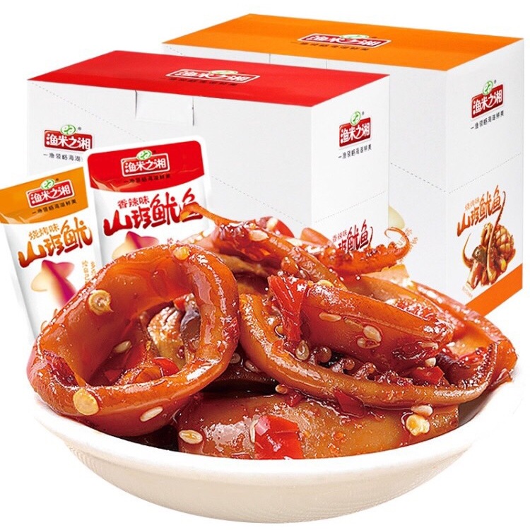 ปลาหมึกเผ็ดปรุงรส อร่อย พร้อมทาน ขนมทานเล่น เผ็ด ลิ้นชา อร่อย กินเพลินๆ ซองละ14g 山珍鱿鱼