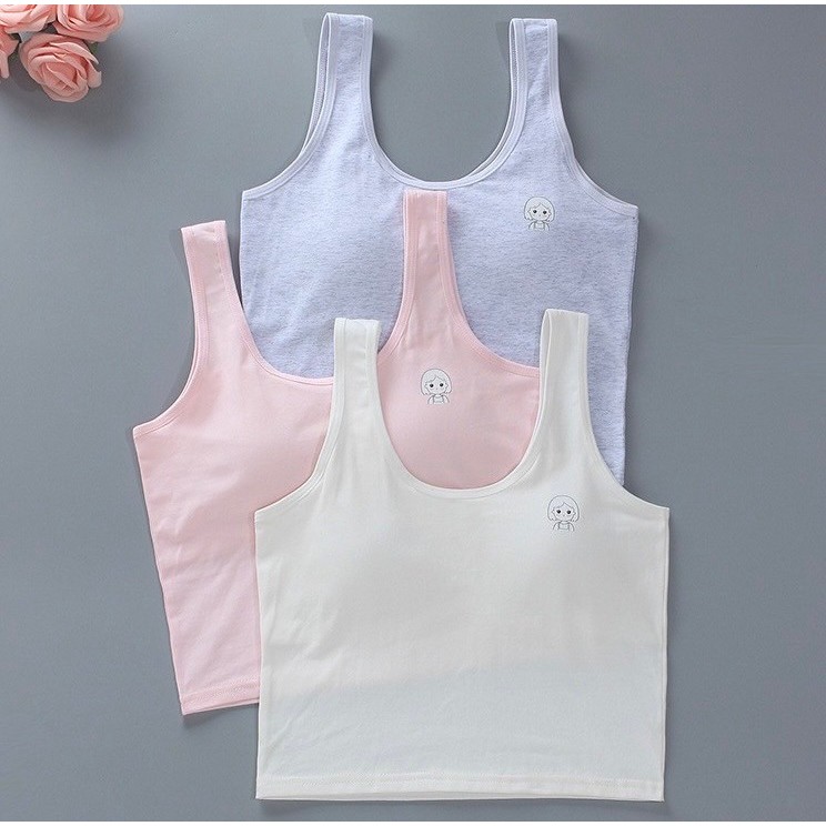 เสื้อในเด็กโต แบบมีฟองน้ำเย็บติด บราในตัว ทำมาจากผ้าคอ่ตตอนแท้ ผ้านุ่ม ไม่ระคายเคือง  ช่วงอายุ 9-15ปี
