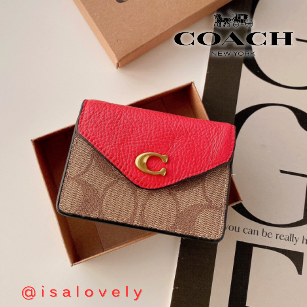 📌Isa Lovely Shop📌  COACH C6889 TAMMIE CARD CASE IN SIGNATURE CANVAS  COLOR: Strawberry