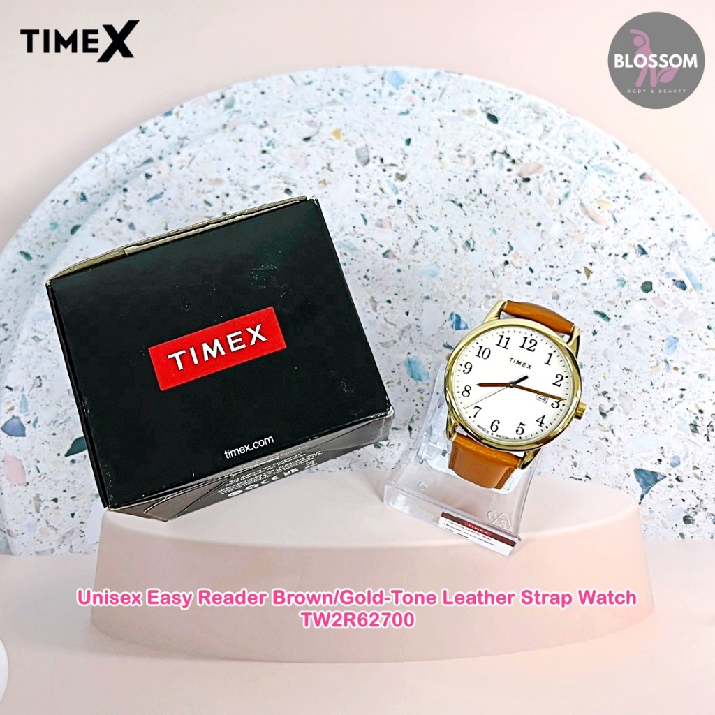 Timex - Unisex Easy Reader Brown/Gold-Tone Leather Strap Watch TW2R62700 นาฬิกาสายหนัง Timex