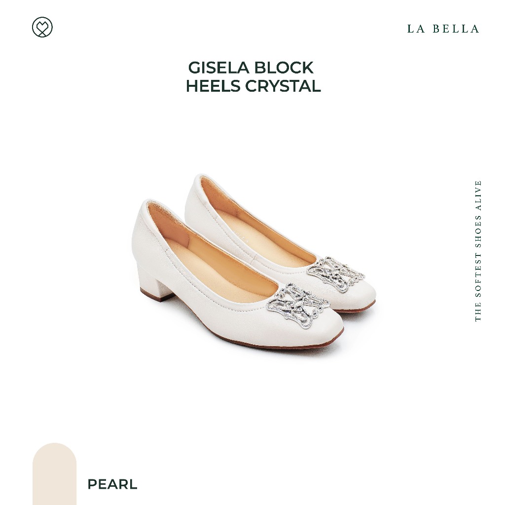 LA BELLA รุ่น GISELA BLOCK HEELS CRYSTAL - PEARL