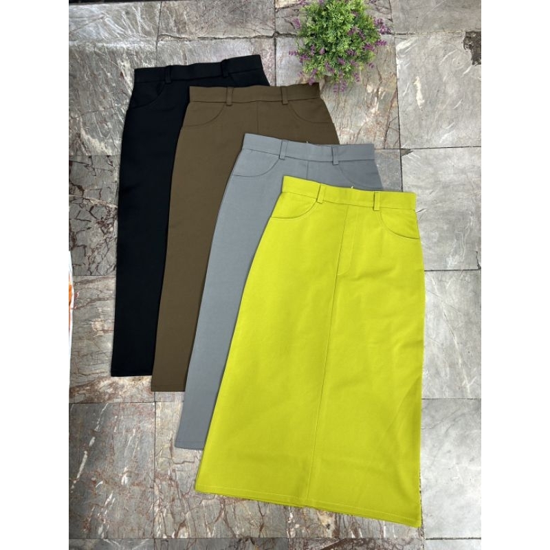 พร้อมส่ง กระโปรงทรงเอ ยาว 30 นิ้ว รุ่นผ้าโรเชฟมีกระเป๋า✨️ 6 สี ซิปหลัง - รูปที่ 6