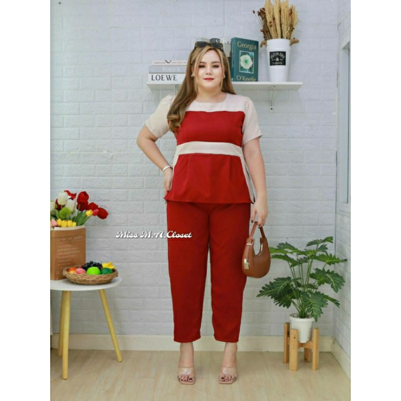 J30เซตเสื้อเเฟชั่น2โทนกางเกงขายาว(ความยาวกางเกง38นิ้ว)