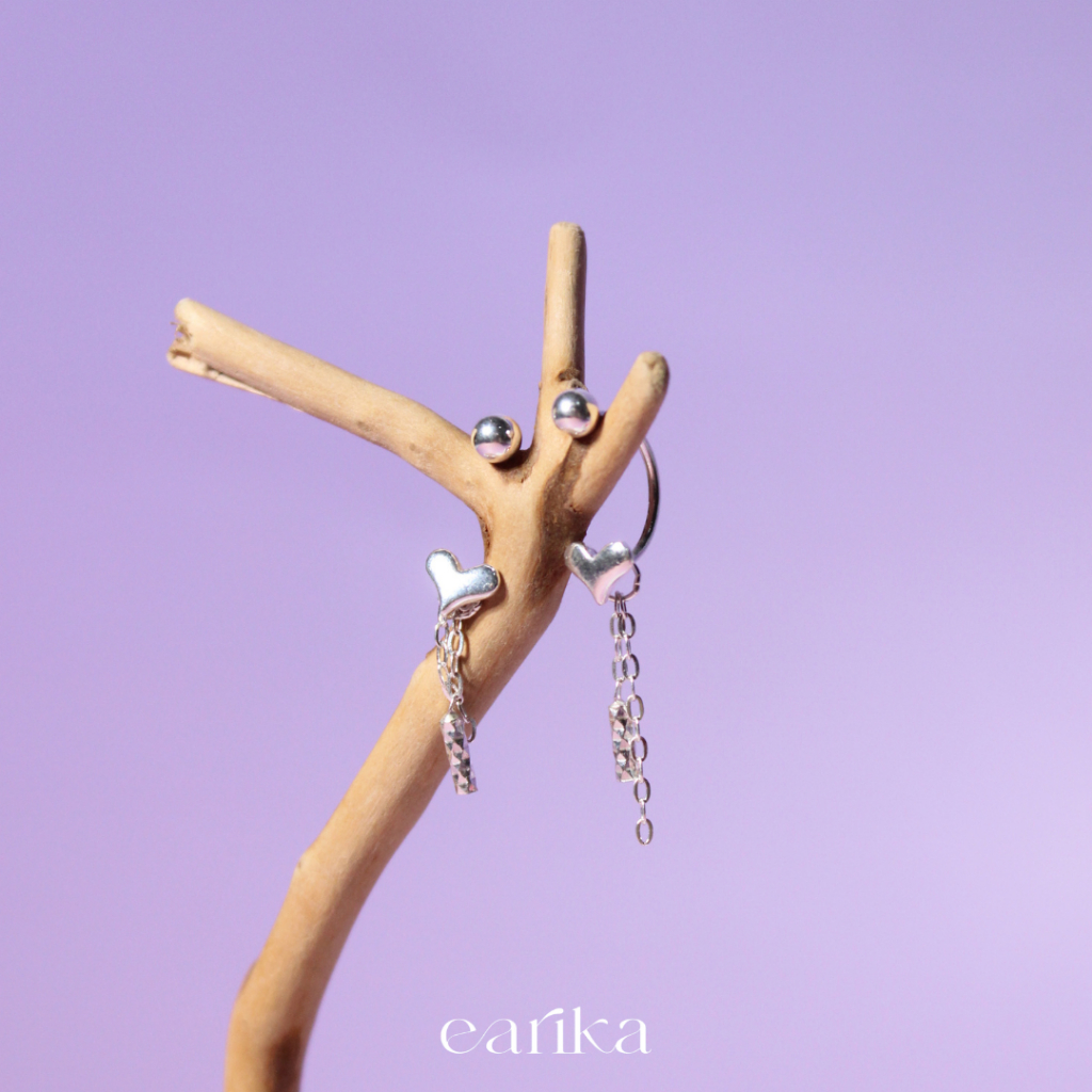 earika.earrings - mabel chain hang ต่างหูห้อยรูปหัวใจ เงินแท้ เหมาะสำหรับคนแพ้ง่าย