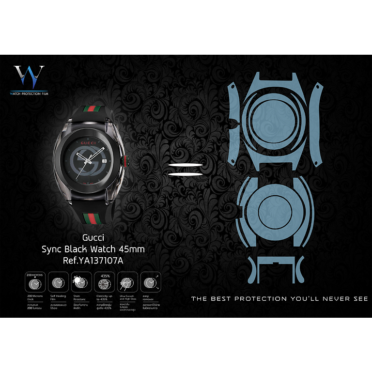 ฟิล์มกันรอยนาฬิกา Watch Protection Film Gucci Sync Black Wacth 45mm Ref.YA137107A