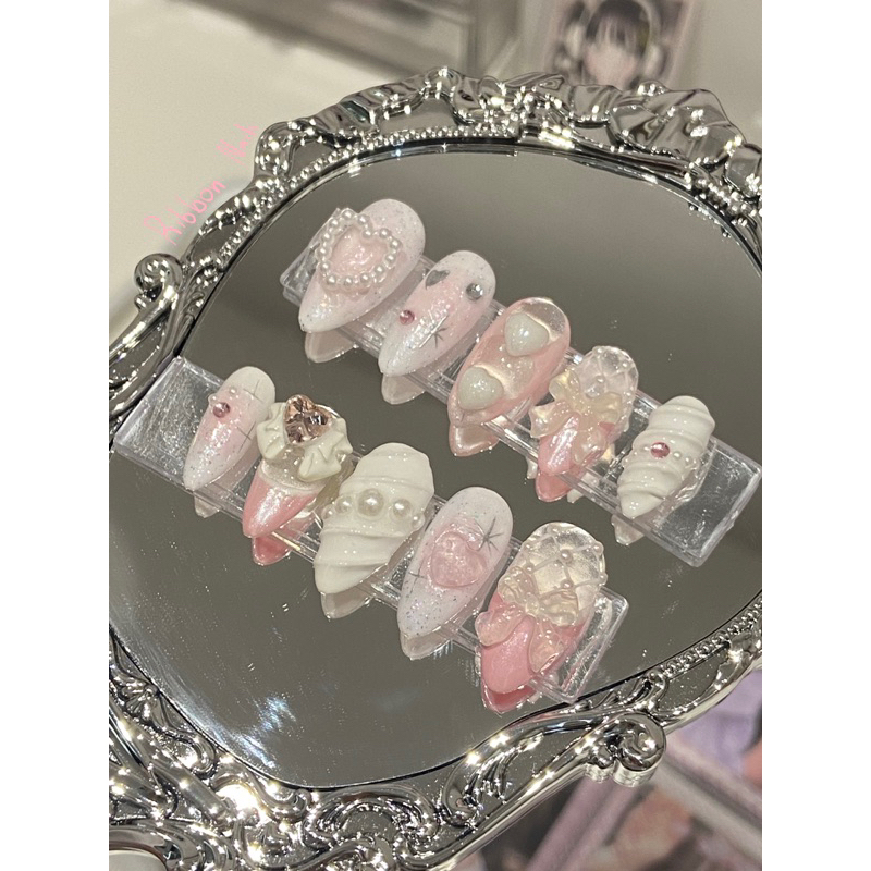 เล็บปลอมเจลแท้ สไตล์เกาหลี งาน handmadeทำใหม่ทุกชิ้น kr01
