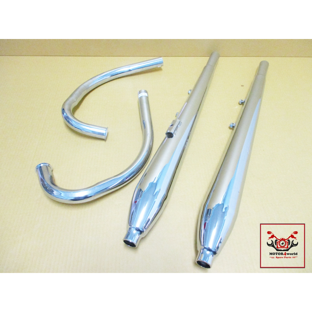 EXHAUST MUFFLER & HEADER PIPE SET “CHROME” For HONDA CD175 CD125K3 CA175 // ท่อไอเสีย ท่อคู่ ทาง BM 