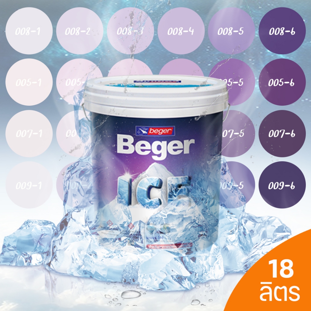 Beger ICE สีม่วง ฟิล์มกึ่งเงา และ ฟิล์มด้าน 18 ลิตร สีทาภายนอกและภายใน สีทาบ้านแบบเย็นลดอุณหภูมิ เช็ดล้างทำความสะอาดได้