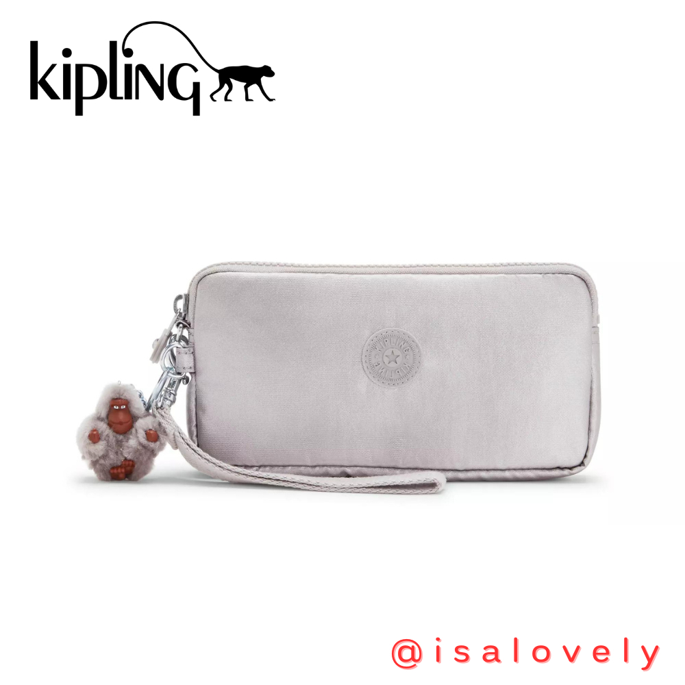 📌Isa Lovely Shop📌  Kipling K12650 Lowie Wristlet Wallet Color : Smooth Silver Metallic