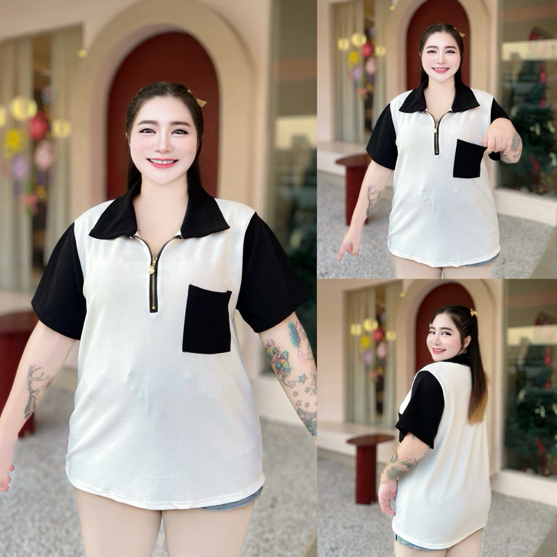 🌷VM 04 🌷เสื้อผ้าสาวอวบ🌷คอปกซิปทรูโทนกระเป๋าใช่งานได้จริงจร้า