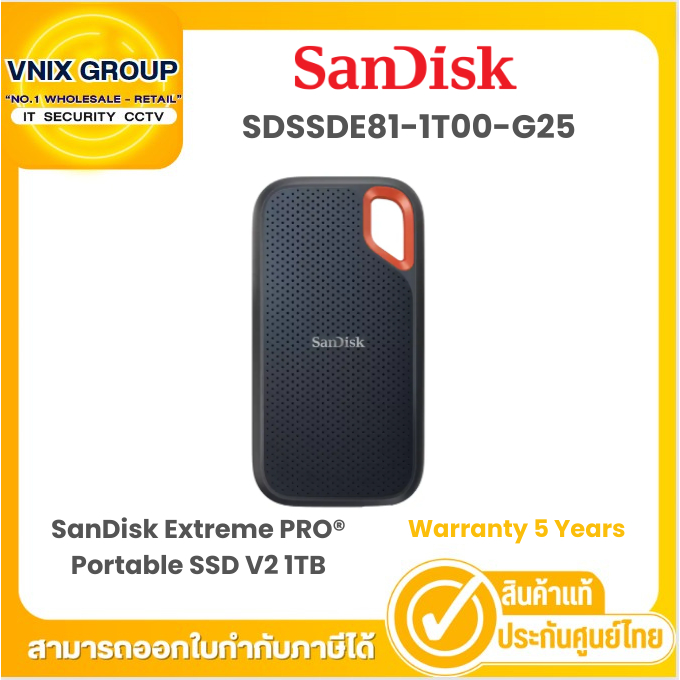 Sandisk SDSSDE81-1T00-G25 เอสเอสดีพกพา SanDisk Extreme PRO® Portable SSD V2 1TB  Warranty 5 Years