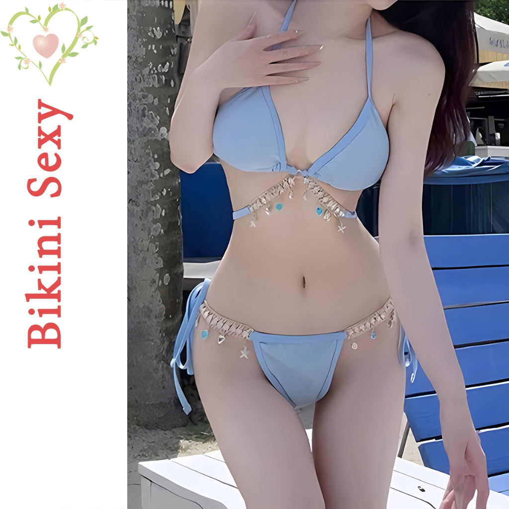 BikiniSexy 👙👙 ชุดว่ายน้ําสวยๆ จี้เล็ก บิกินี เซ็กซี่ ผูกเชือก ส่งจากไทย #0101
