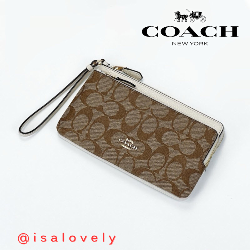 📌Isa Lovely Shop📌  Coach C5576 Double Zip Wallet Color : IM/KHAKI/CHALK