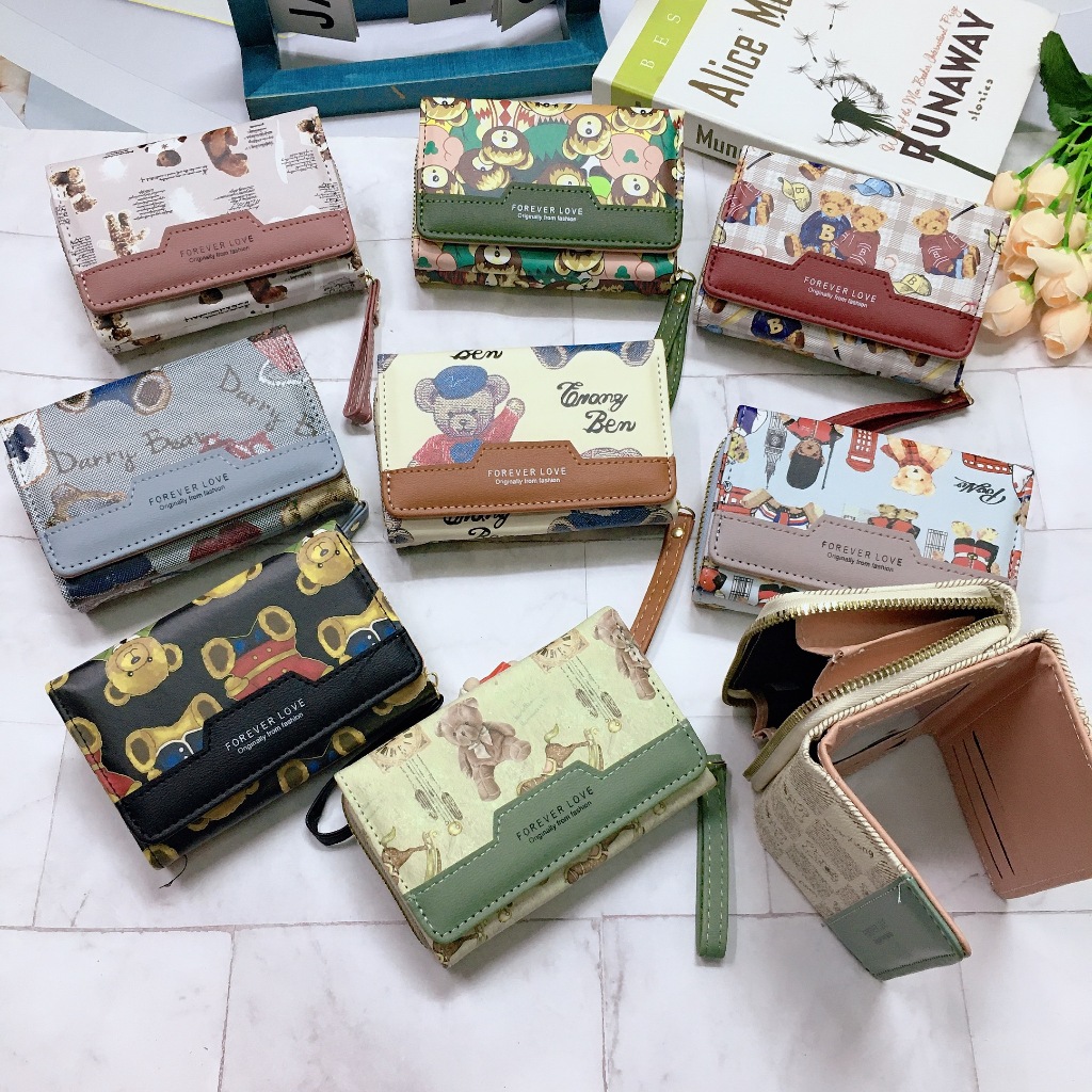 DD086#กระเป๋าสตางค์3พับใบกลาง น่ารัก👛👛 ช่องซิป 1 ช่อง ️ช่องใส่บัตร 8 ช่อง ️ใส่แบงค์เต็มใบได้