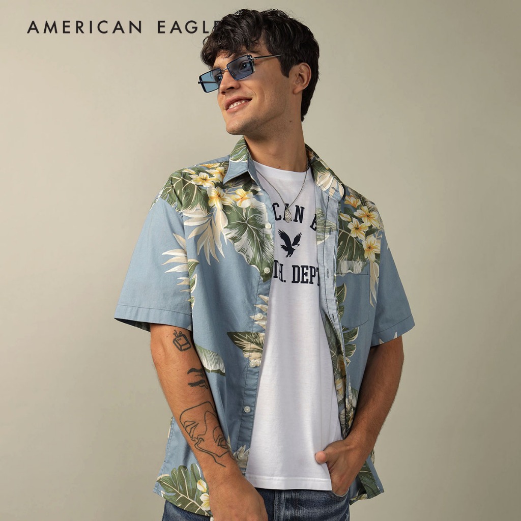 American Eagle Tropical Button-Up Poolside Shirt เสื้อเชิ้ต ผู้ชาย (NMSH 015-2478-402)
