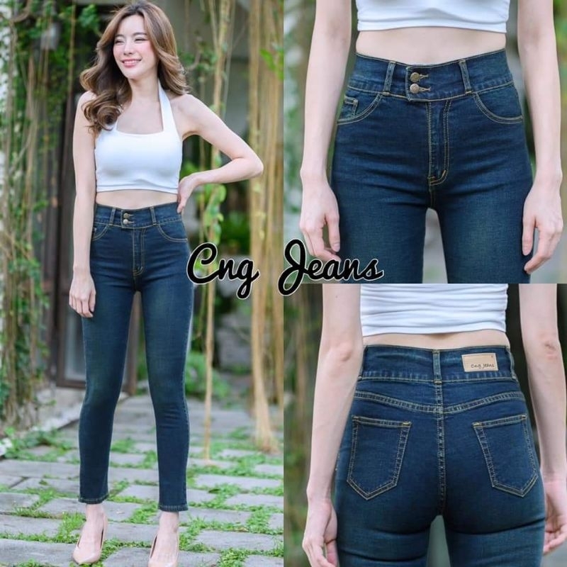 CNG jeans เดฟเอวสูง ขา9ส่วน ปลายขาเย็บ ยืดหยุ่นดีเก็บพุงเก็บสะโพกดีสุดๆ