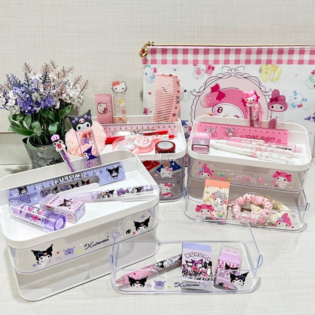 พร้อมส่ง กล่องเสียบปากกา พร้อมลิ้นชัก2ชั้น แบบกว้าง  ลายการ์ตูน