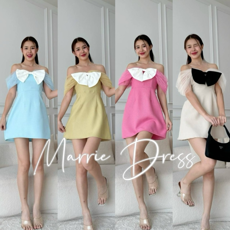 Wendystore182(Marrie Dress)เดรสเกาะอกแต่งโบว์หน้า