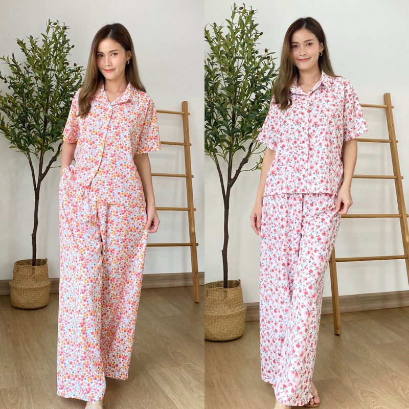 PYCK CLOTHING | เซตลายดอก เสื้อเชิ้ต กางเกงขายาว ผ้าใส่สบาย