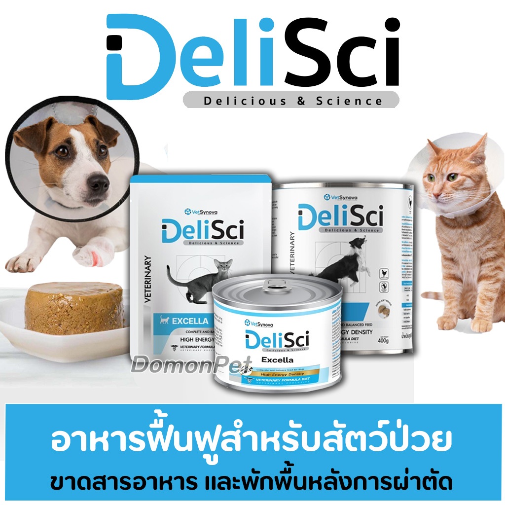 DeliSci Excella wet for Dog &amp; Cat อาหารเปียกสำหรับสัตว์ สุนัข แมว ป่วยขาดสารอาหาร และพักฟื้นหลังการผ่าตัด ที่ต้องการพลัง