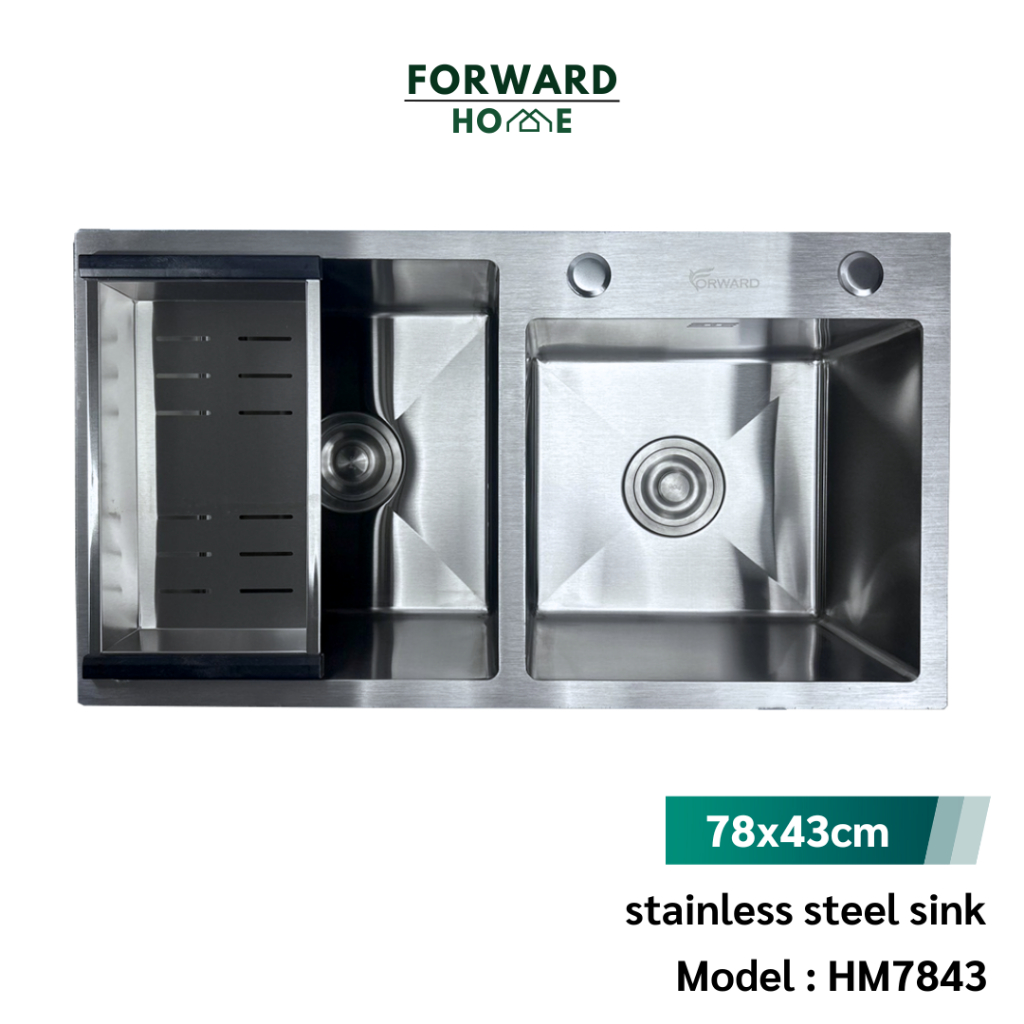Forward ซิงค์ล้างจาน อ่างล้างจาน 2หลุม วัสดุสแตนเลส ฟรีตะแกรงล้าง ขนาด78x43ซม. stainless steel sink รุ่น HM7843