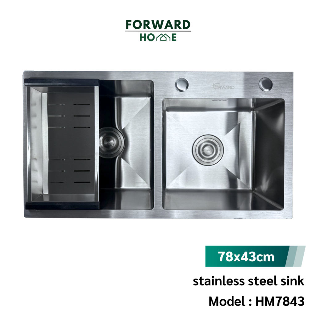 Forward ซิงค์ล้างจาน อ่างล้างจาน 2หลุม วัสดุสแตนเลส ฟรีตะแกรงล้าง ขนาด78x43ซม. stainless steel sink 