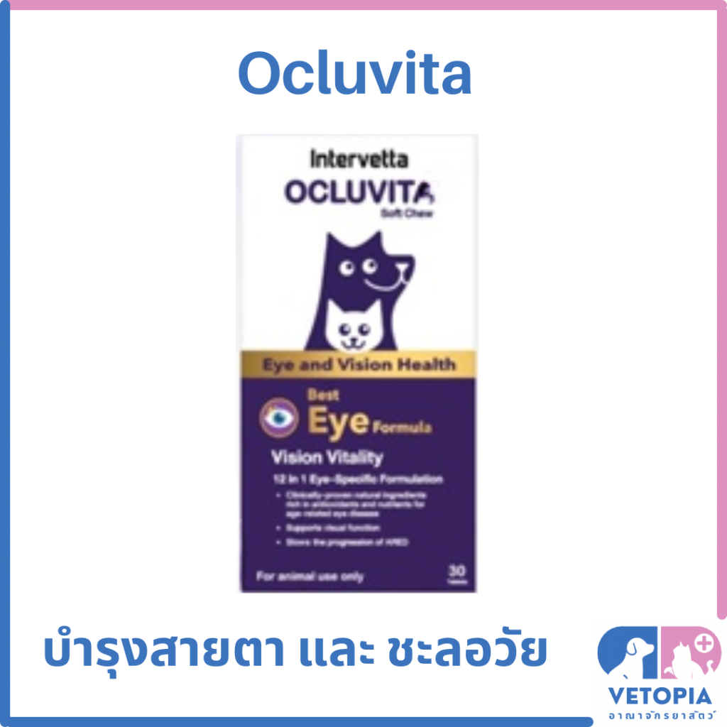 <ยกกล่อง = 30 เม็ด>Intervetta Ocluvita วิตามินบำรุงสายตา ชะลอความเสื่อมของเซลล์ ชะลอวัย สุนัขและแมว