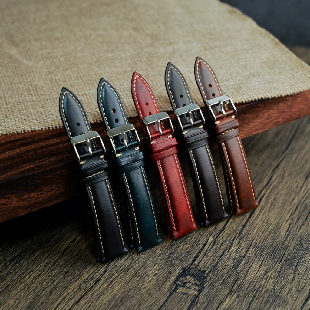 สายนาฬิกาหนังแท้ Leather Strap วินเทจ คุณภาพดี หลายไซส์ 18-22mm สายหนัง 21mm [V02]