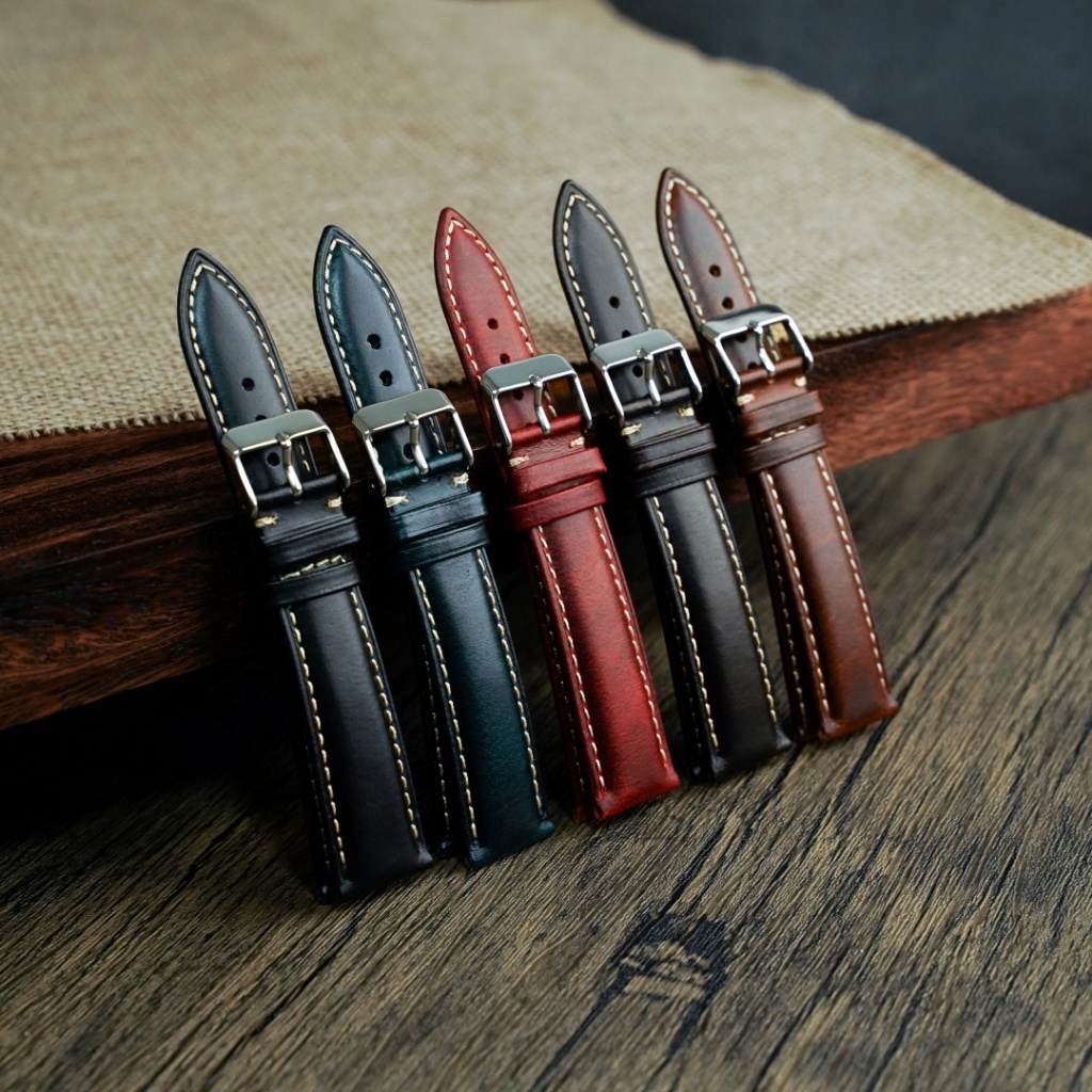 สายนาฬิกาหนังแท้ Leather Strap วินเทจ คุณภาพดี หลายไซส์ 18-22mm สายหนัง 21mm [V02]