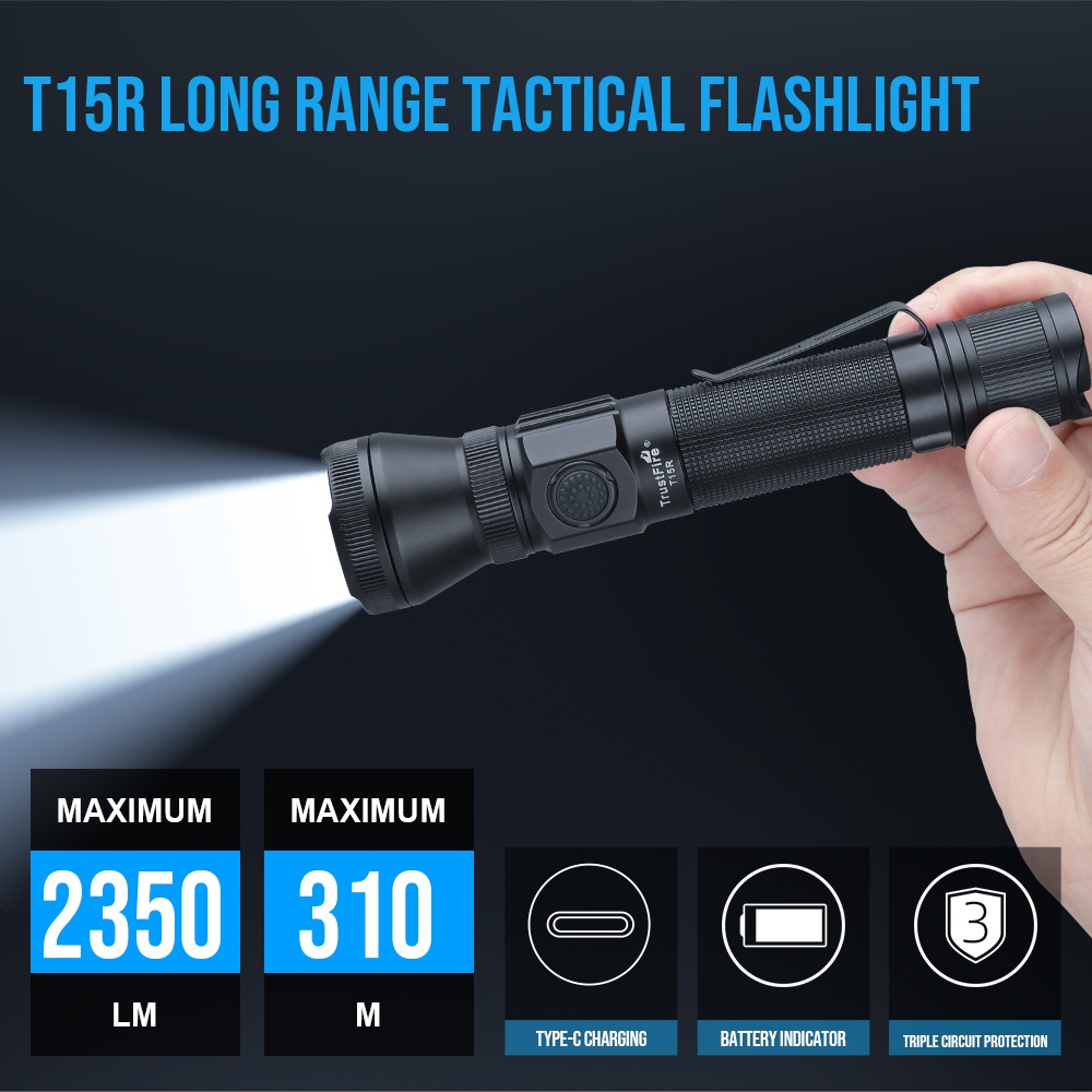 ไฟฉายแรงสูง Trustfire T15R Flashlight 2350 Lumen ที่ทรงพลังของ สามารถเรียกเก็บเงินได้ในปี 18650