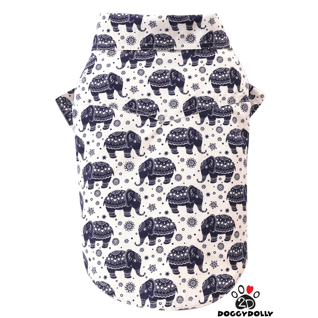 Pet cloths -Doggydolly เสื้อผ้าแฟชั่น  สัตว์เลี้ยง หมาแมว เชิ๊ต คอปก ลายช้าง  สีขาว ขนาดไซส์ 1-9 โล S171