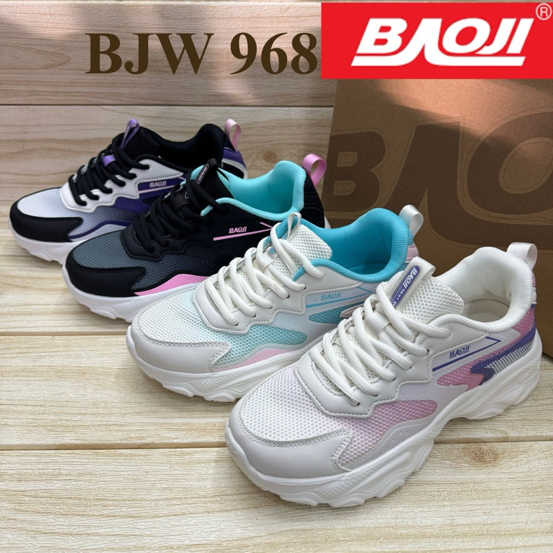 Baoji BJW 968 รองเท้าผ้าใบ บาโอจิ size 37-41 สีดำชมพู/ขาวดำ/ครีมฟ้า/ครีมม่วง