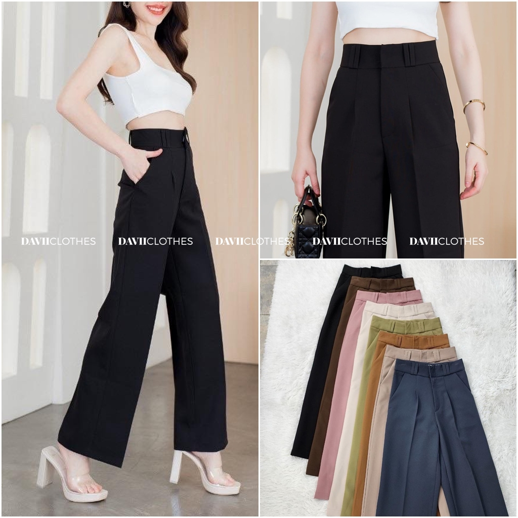 Davii.G028 | กางเกงทรงขากระบอก ตะขอหน้า หูคู่ ผ้าไมโครพรีเมี่ยม เนื้อหนาสะใจมาก พรางพุง-ต้นขา-หน้าท้อง